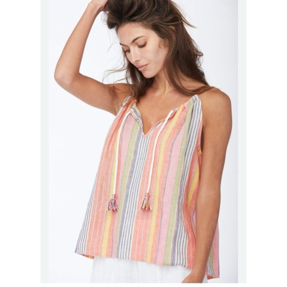NWT Sundays Lucas Tank Sz 0 Linen Oversized Top Sleeveless Striped Orange Resort